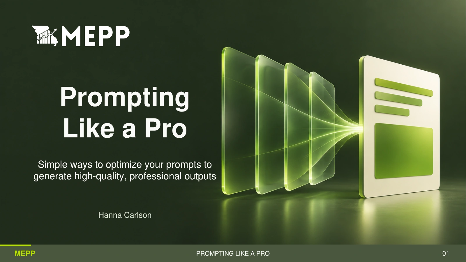 Title slide of Prompting Like a Pro by Hanna Carlson